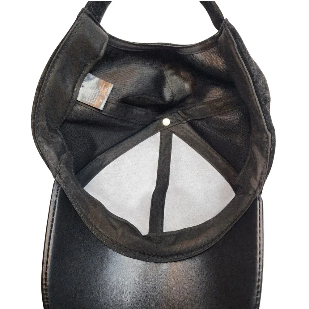 D&Y Black Velvet and Faux Leather Baseball Cap Adjustable Hat‎ FWCAP815
